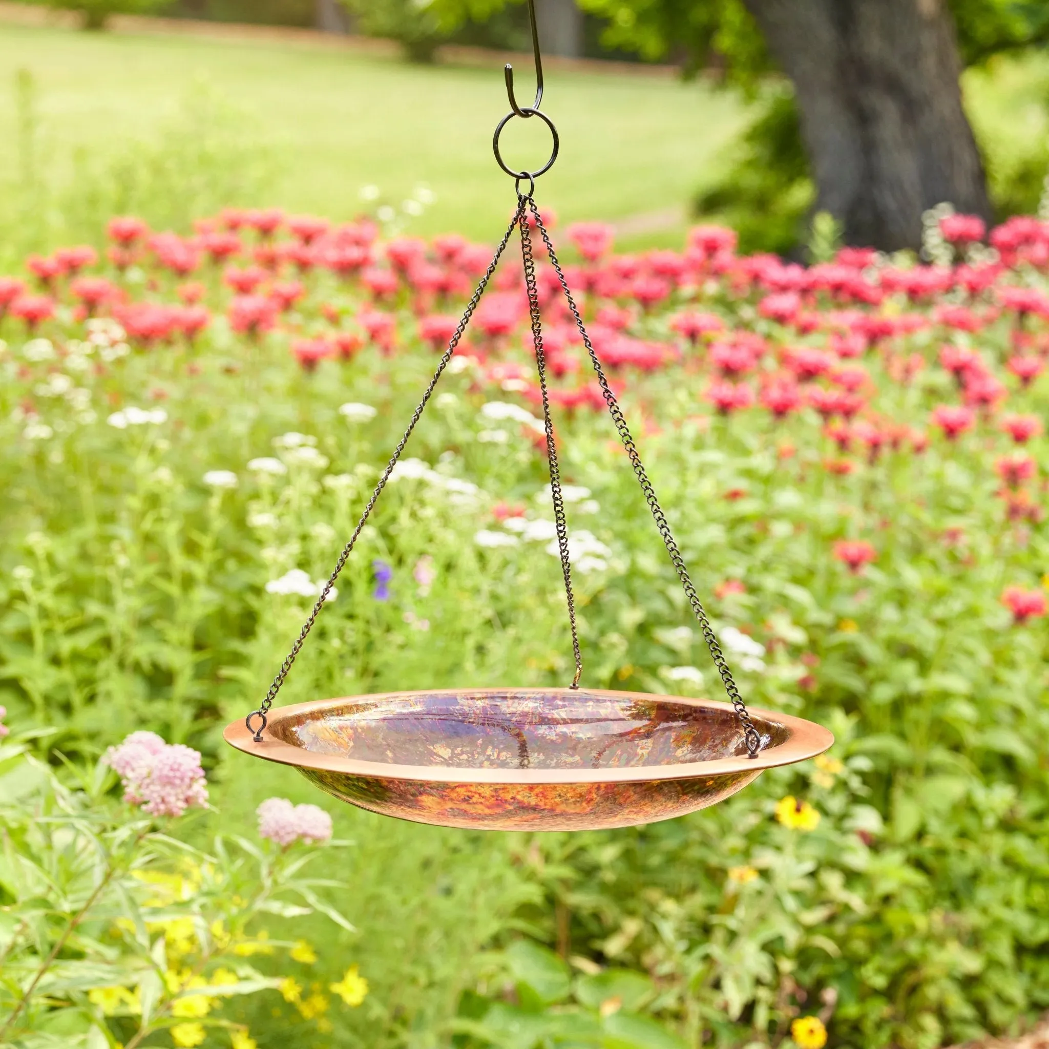 13.5" Hanging Fired Copper Bird Bath