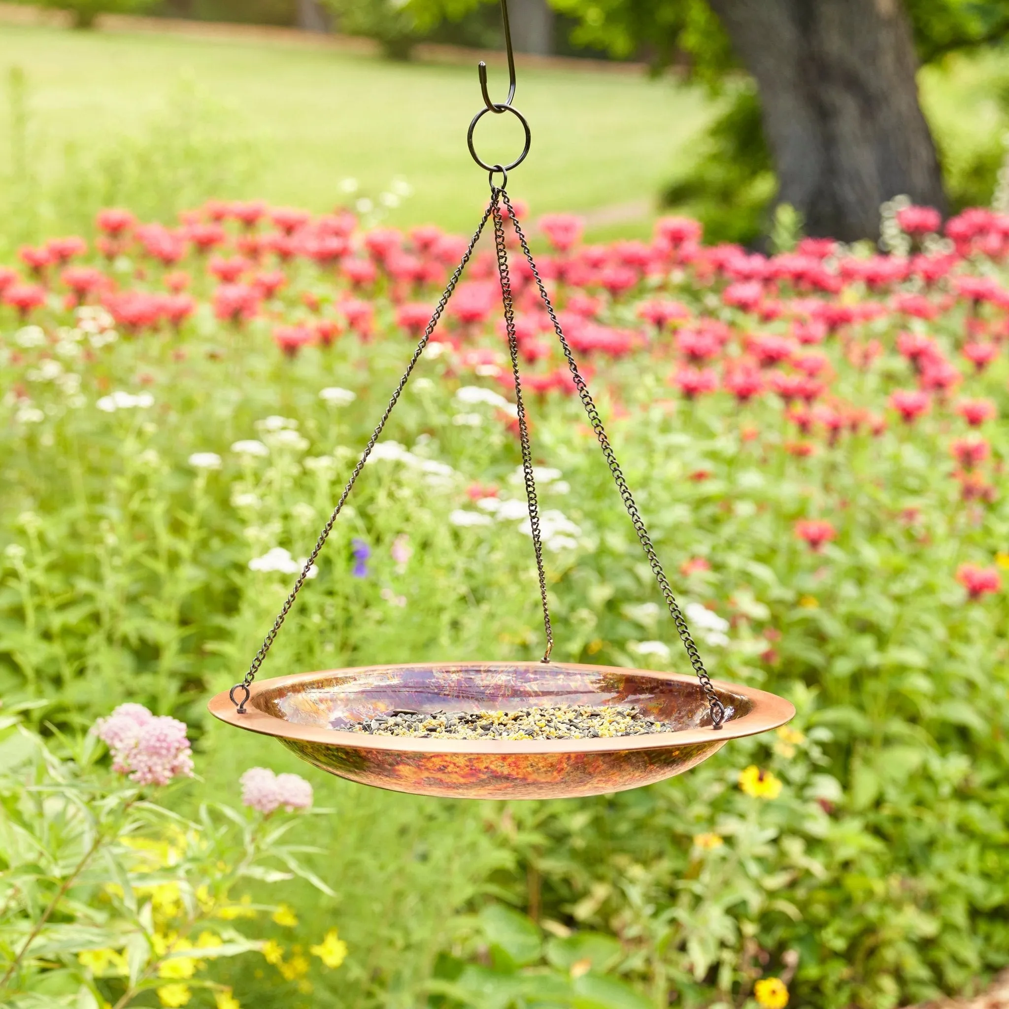 13.5" Hanging Fired Copper Bird Bath