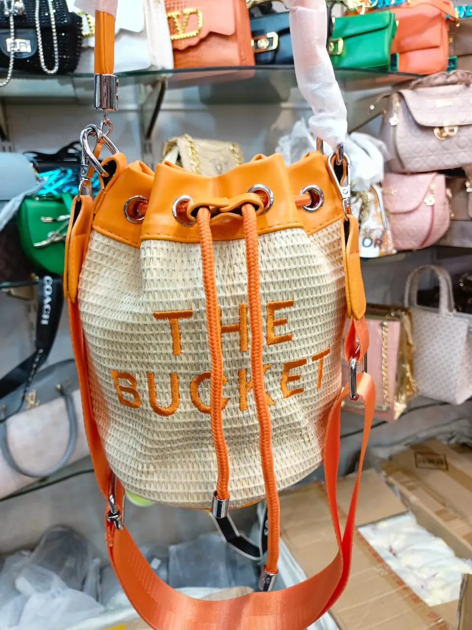 AAA Quality The Womens Bucket Bag with Long Strap (Orange)