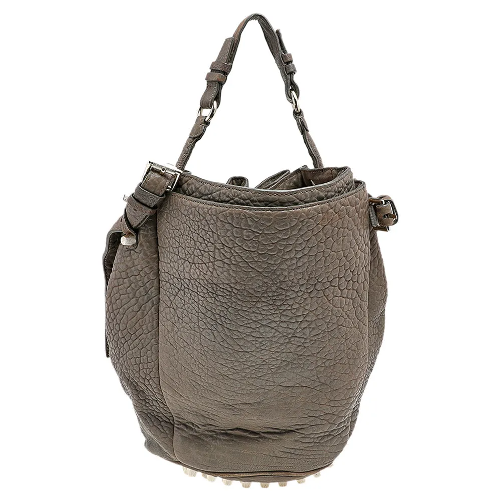 Alexander Wang Grey Textured Leather Diego Bucket Bag