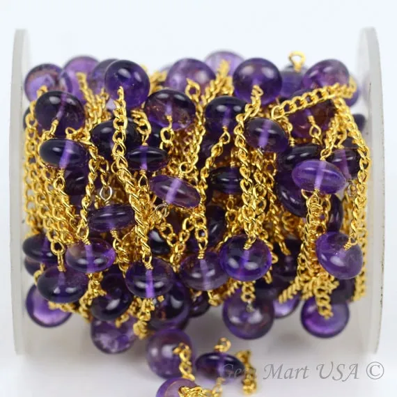 Amethyst Beads Gold Plated Wire Wrapped Fancy Rosary Chain