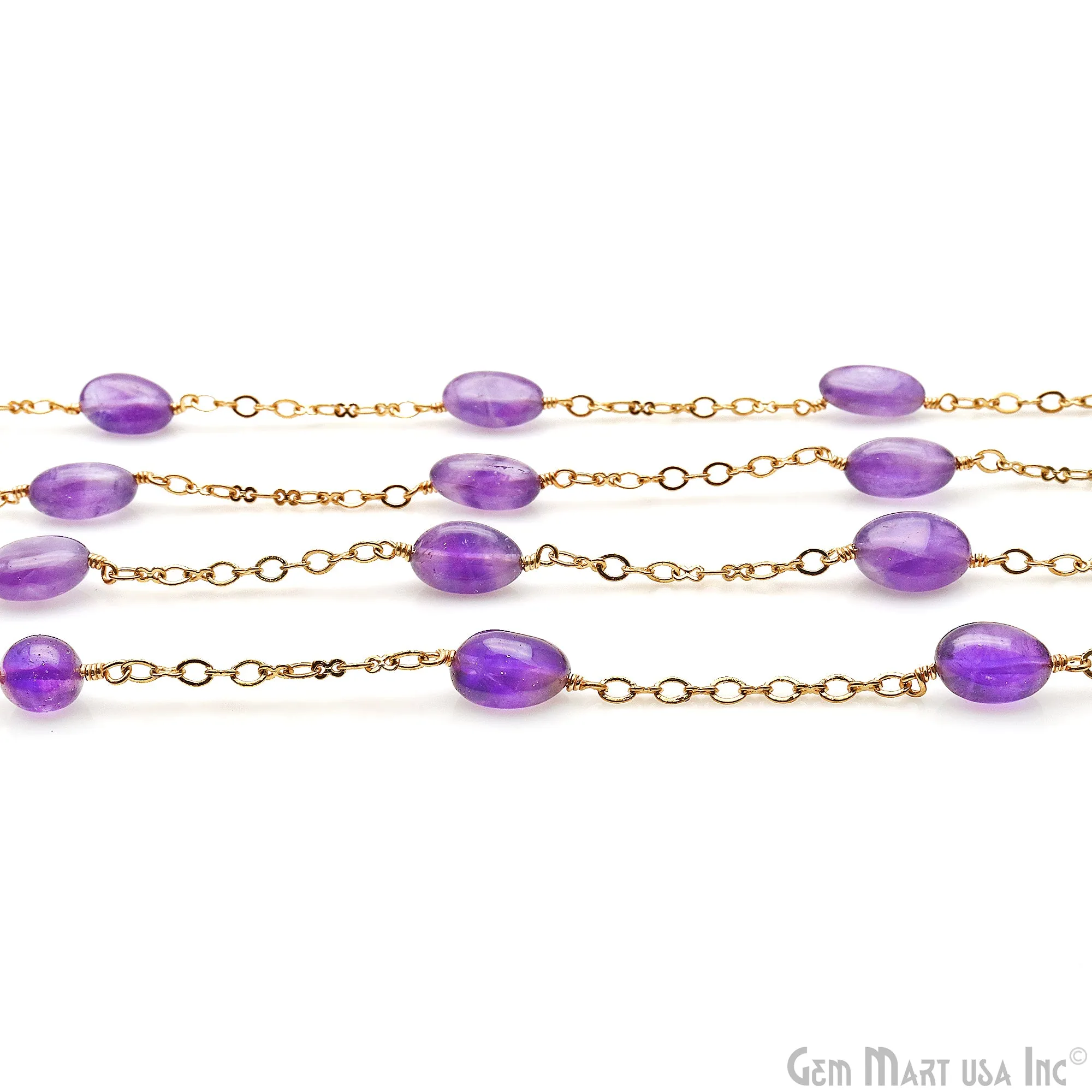 Amethyst Tumble Beads Gold Plated Wire Wrapped Rosary Chain