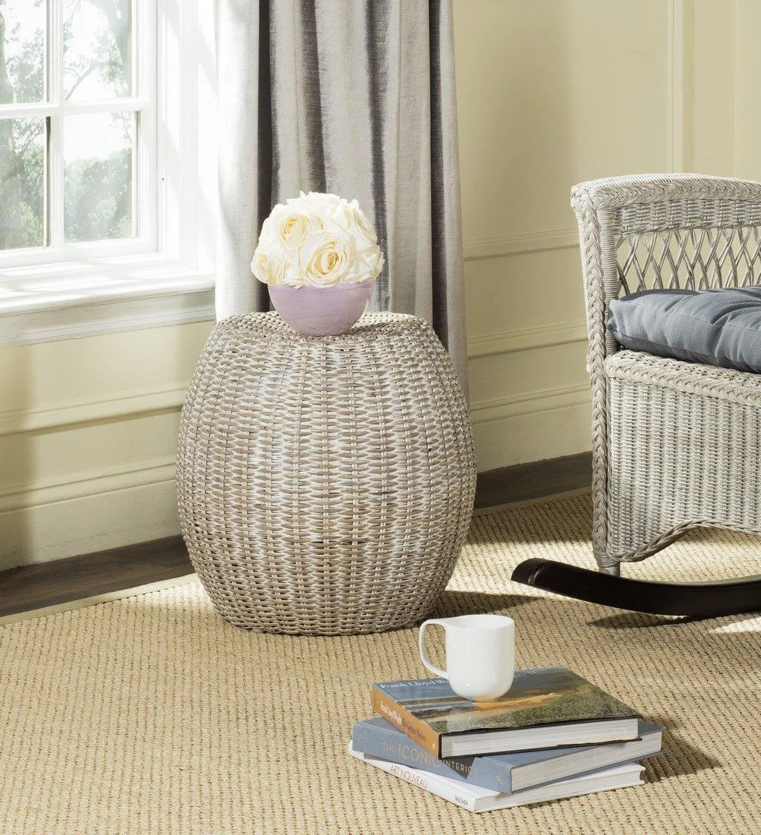 Antique Grey Rattan Accent Table