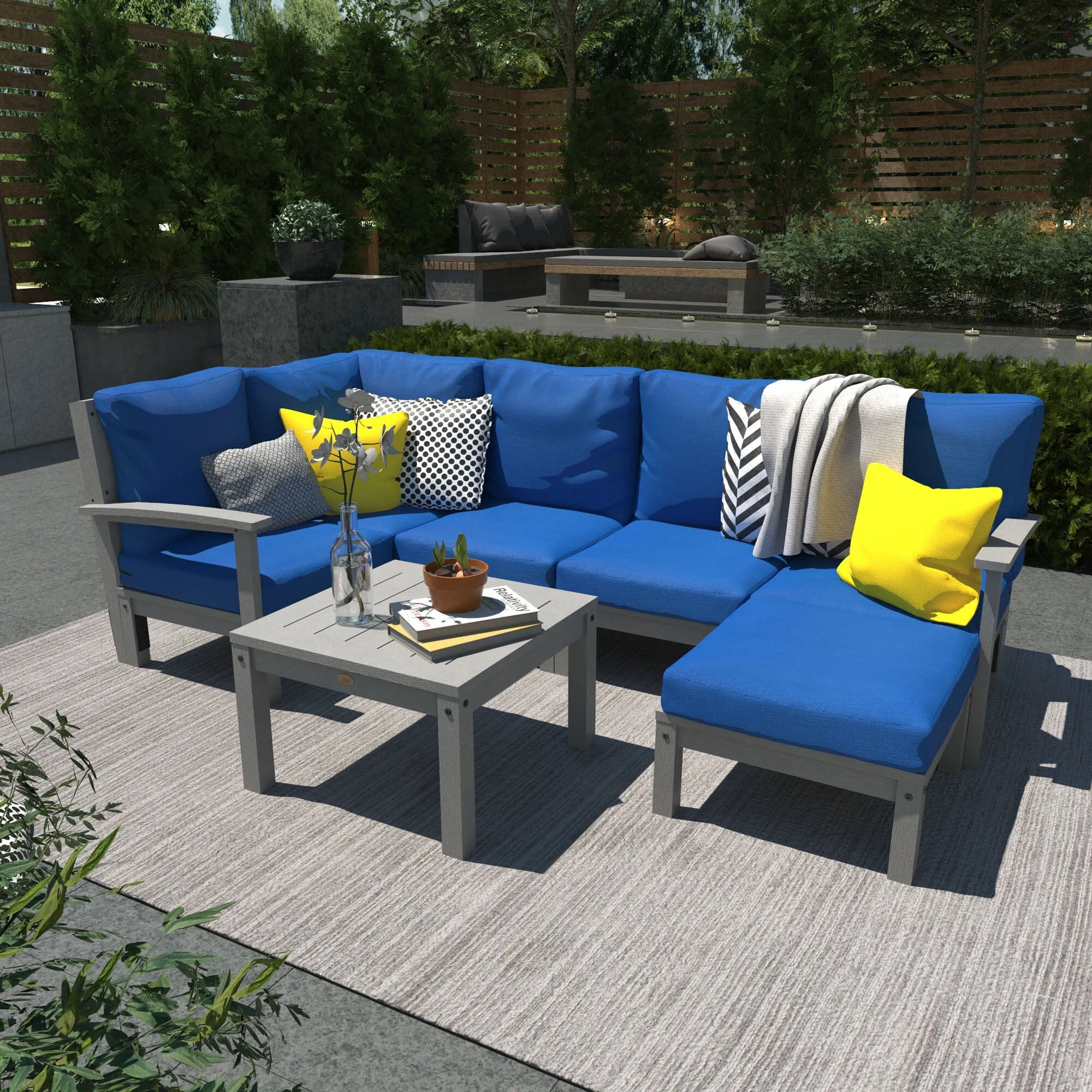 Bespoke Deep Seating: 7 Piece Sectional Set with Ottoman and Side Table