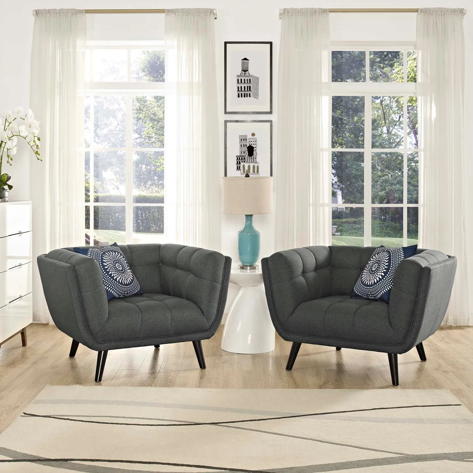 Bestow 2 Piece Upholstered Fabric Armchair Set by Modway