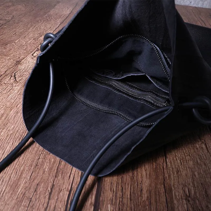 Black Leather Womens Shoulder Bucket Bag Fashion Barrel Bucket Cross body Bag