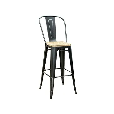 Black Weathered High Back Wood Seat Tolix Bar Stool