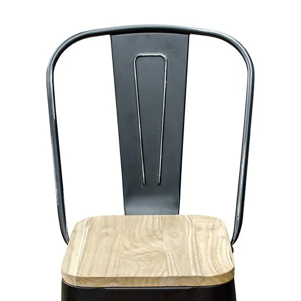 Black Weathered High Back Wood Seat Tolix Bar Stool