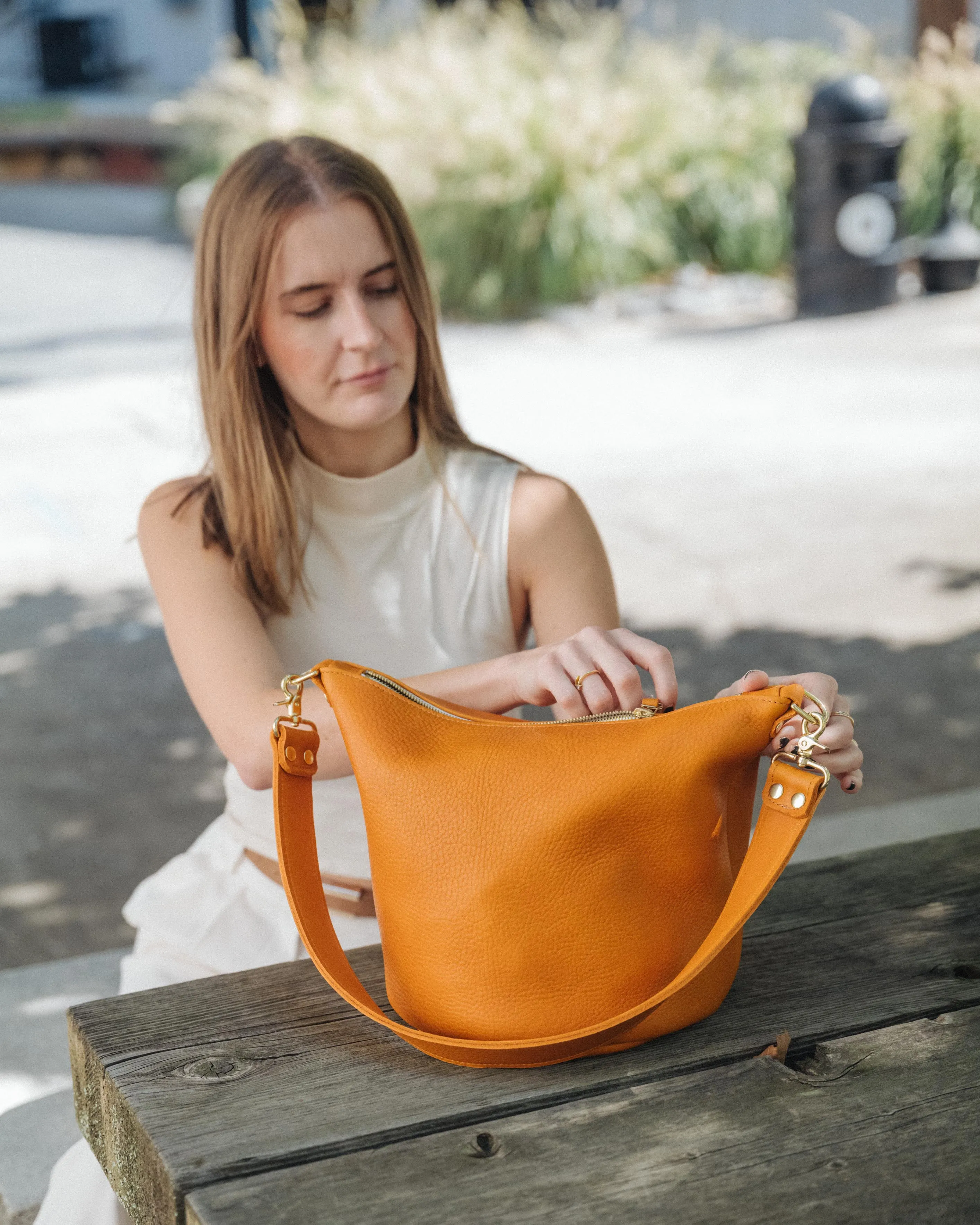 Blue Cypress Zip-Top Bucket Bag