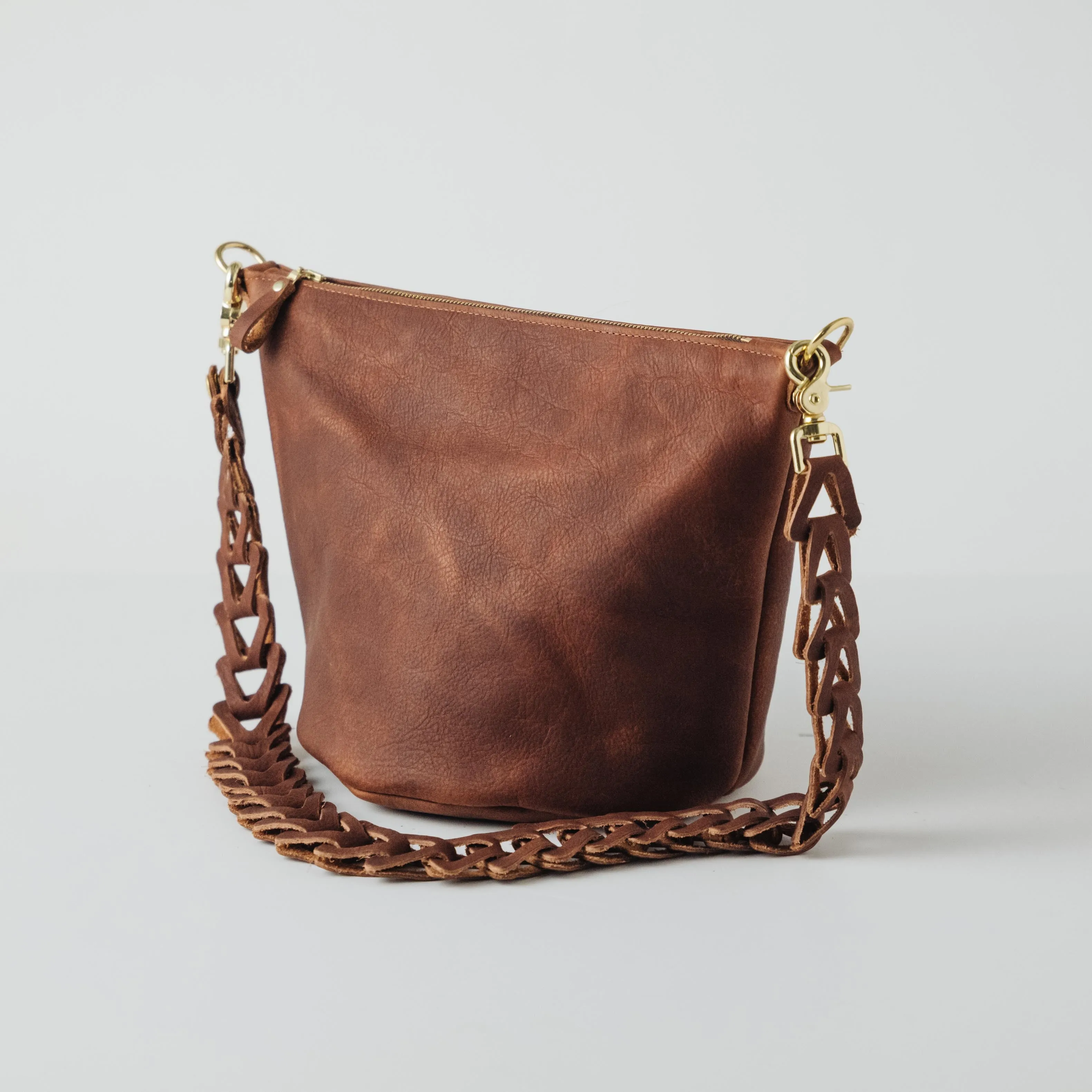 Brown Kodiak Zip-Top Bucket Bag