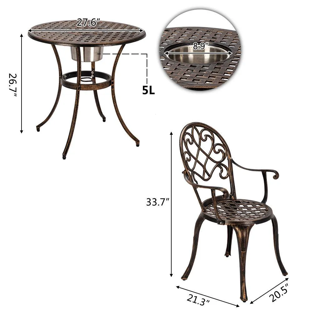 Cast Aluminum Outdoor 3 Piece Patio Bistro Set