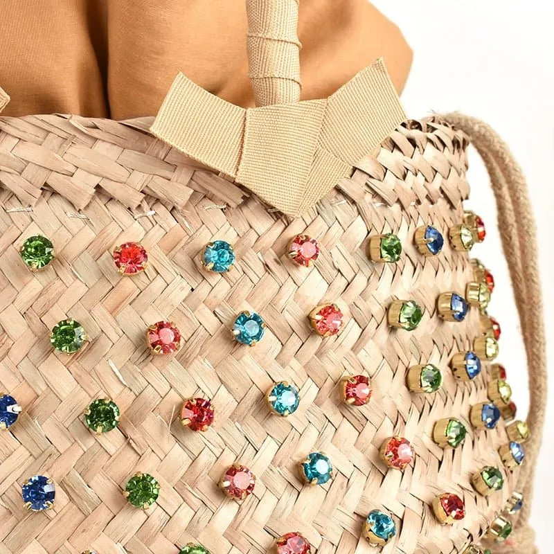 Crystal Embellished Woven Tote Bag