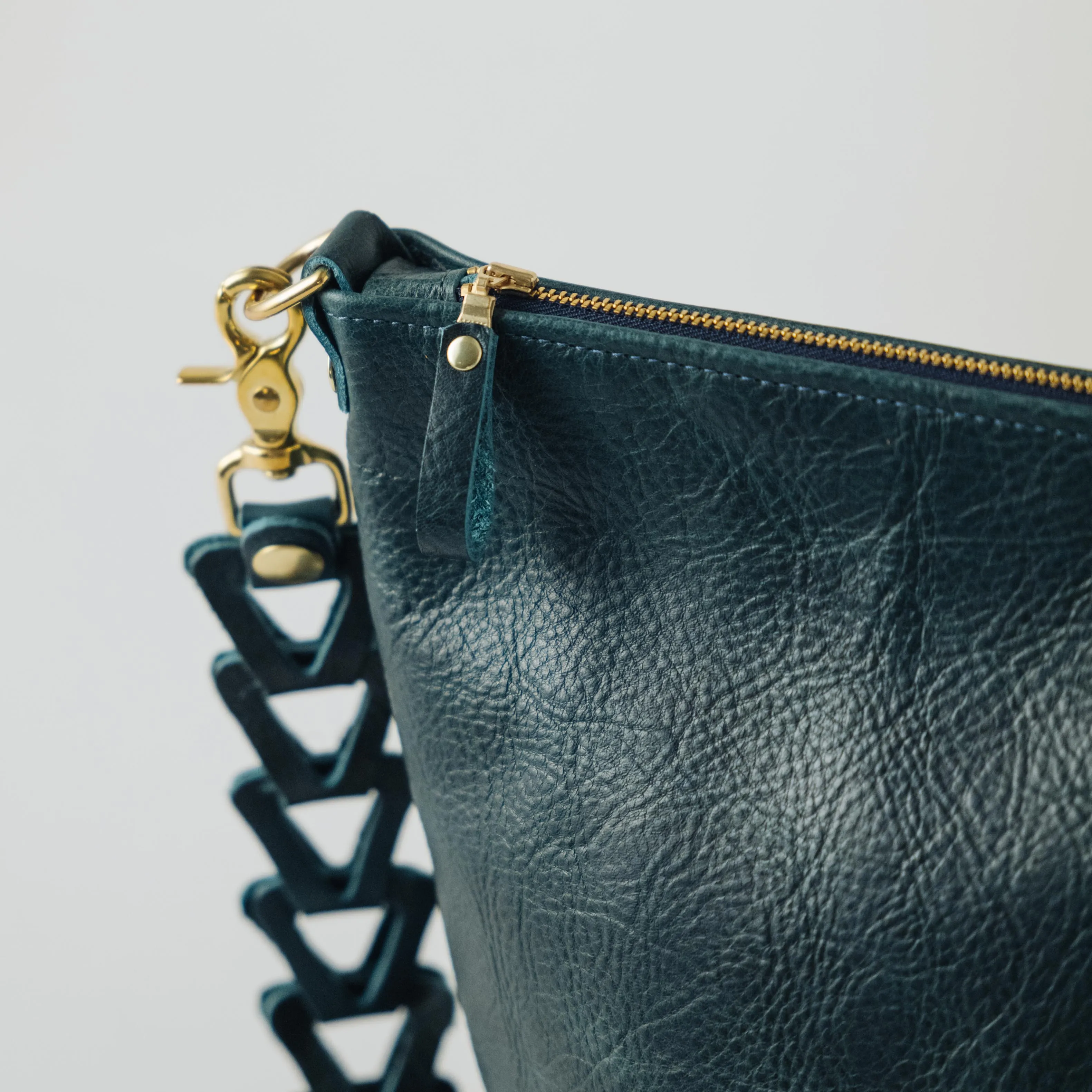 Dark Teal Bulldog Zip-Top Bucket Bag