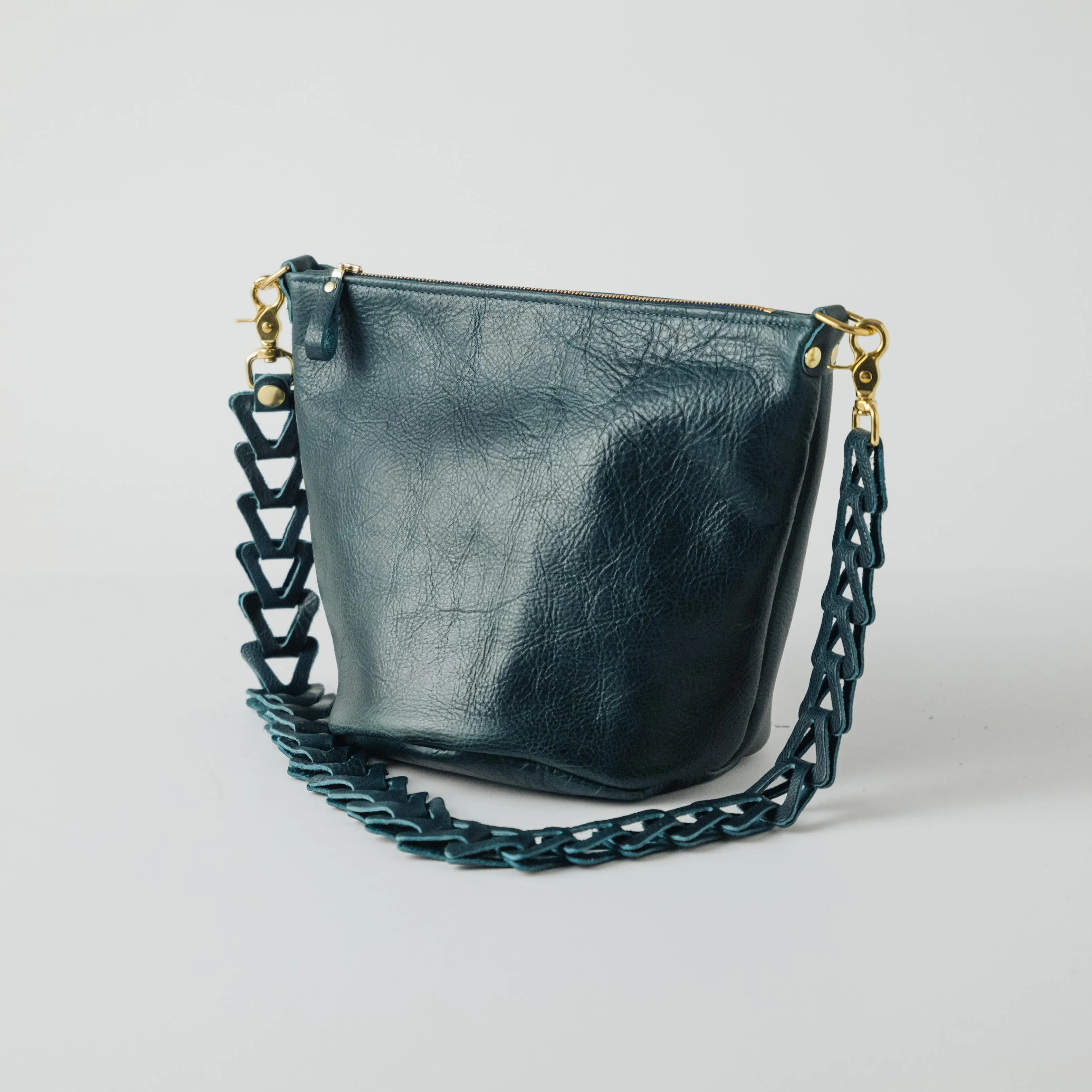 Dark Teal Bulldog Zip-Top Bucket Bag