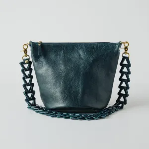 Dark Teal Bulldog Zip-Top Bucket Bag