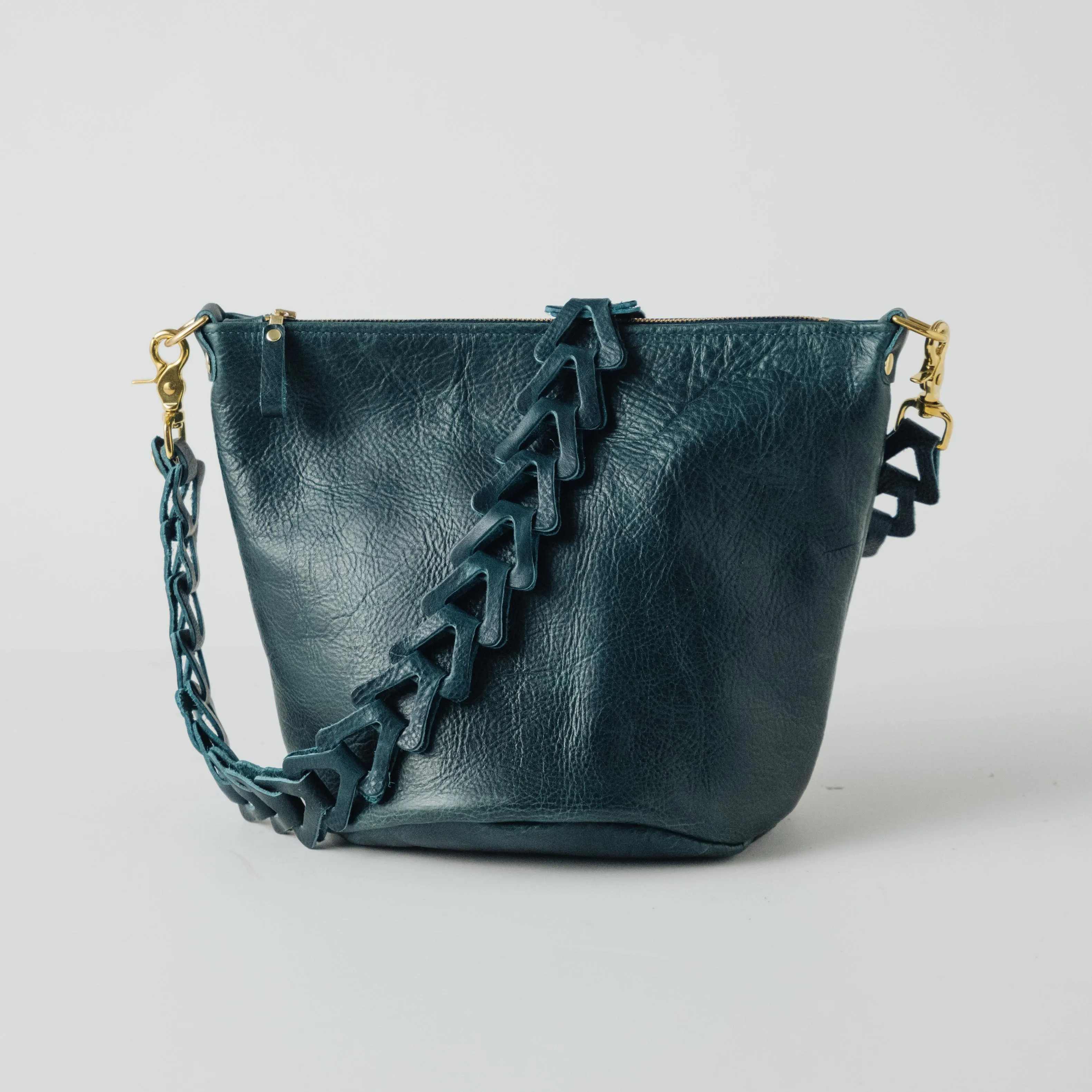 Dark Teal Bulldog Zip-Top Bucket Bag