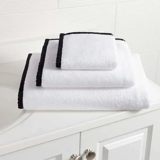 Dash & Albert Black Banded White Bath Towels