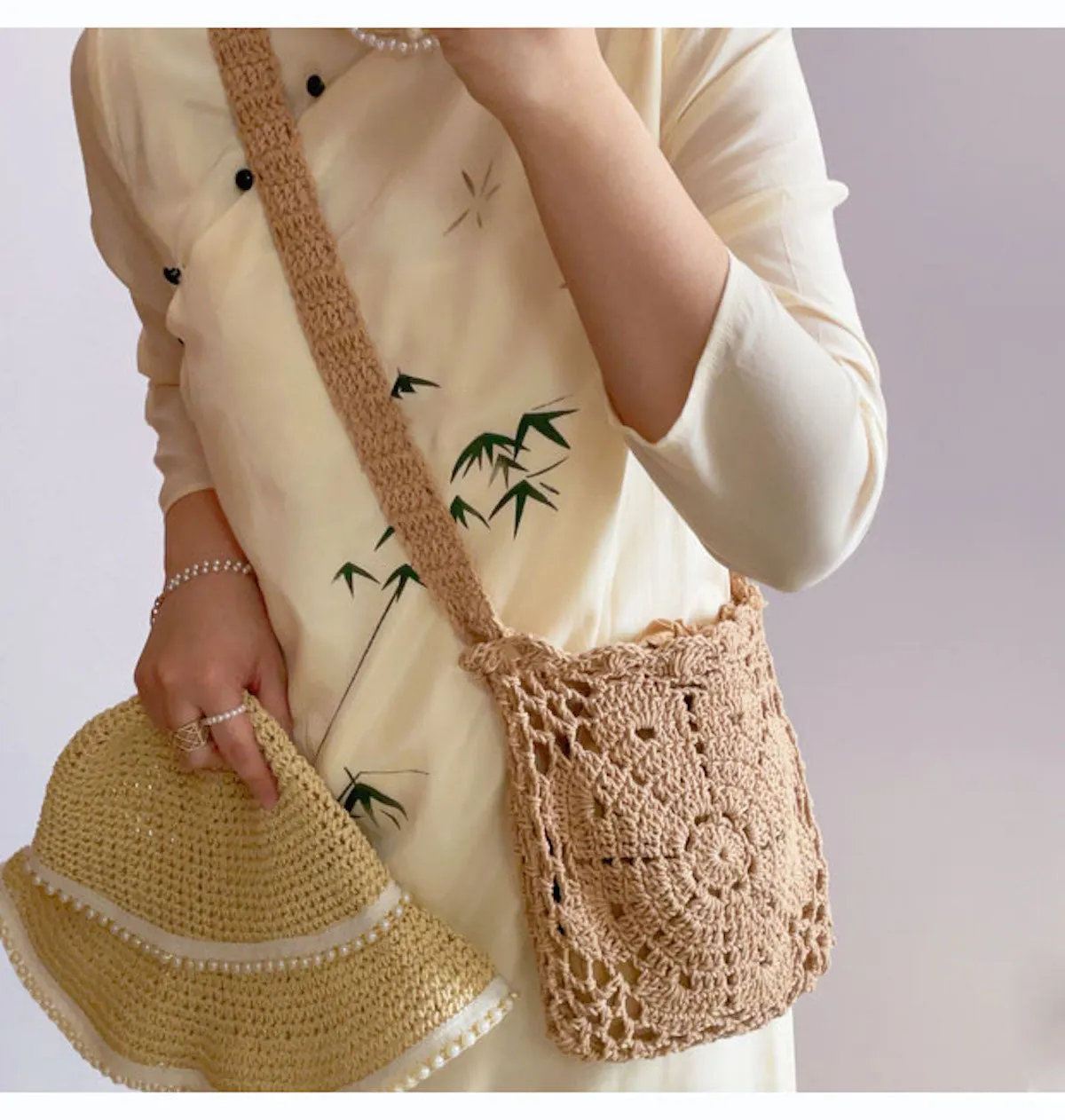 Elena Handbags Boho Cotton Knitted Shoulder Bag