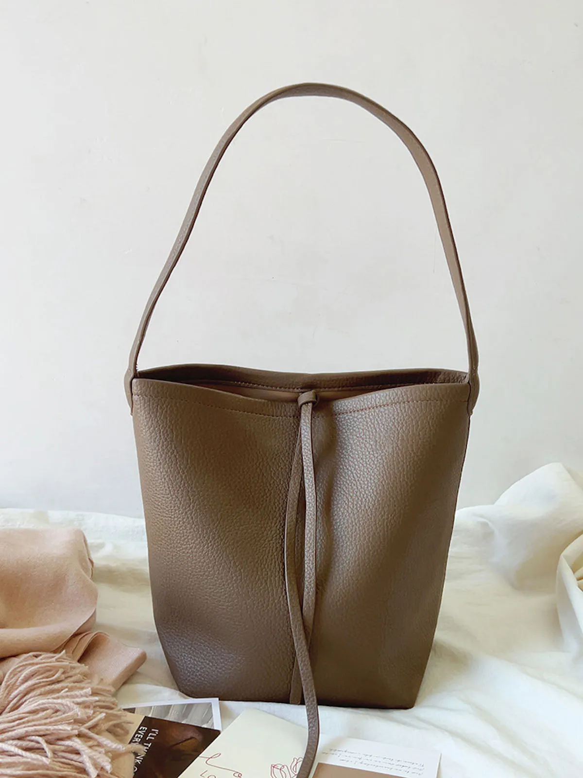 Elena Handbags Chic Leather Bucket Bag