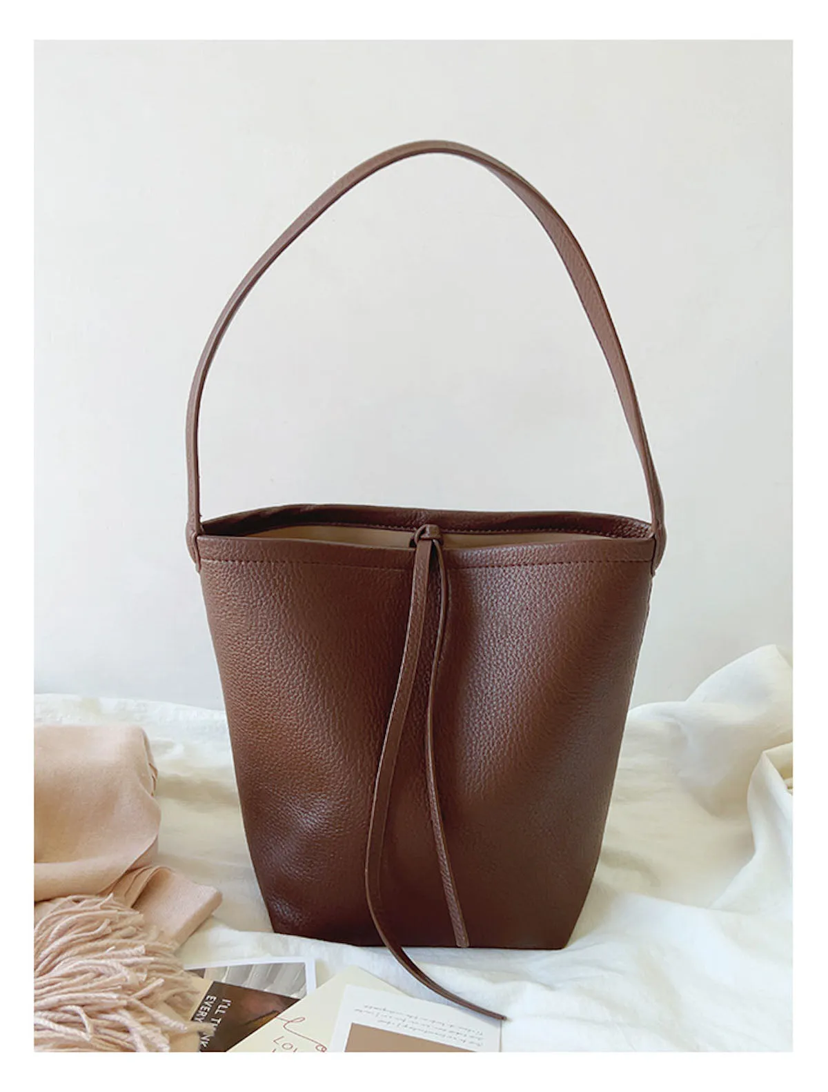 Elena Handbags Chic Leather Bucket Bag