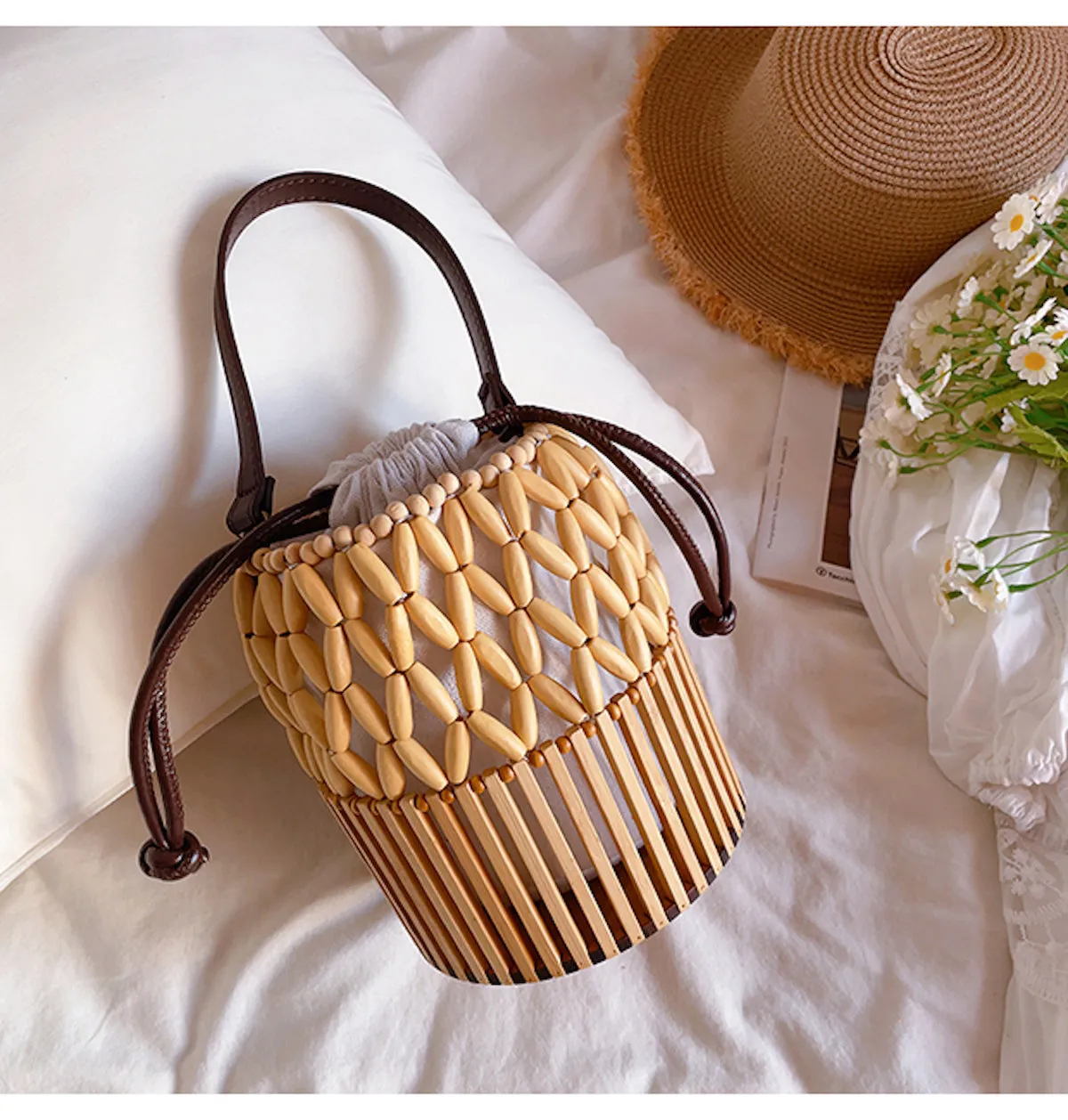 Elena Handbags Summer Bamboo Bucket Shoulder Purse