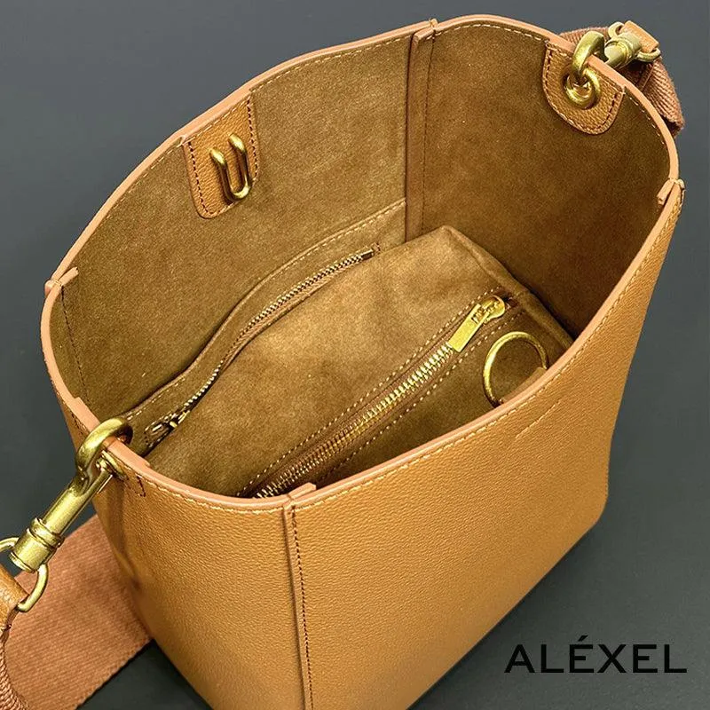 Extra Large Genuine Leather Bucket Bag, Minimalist Classic Leather Tote Bag, Fashion Designer Shoulder Bag Wide Strap, Gift For Her