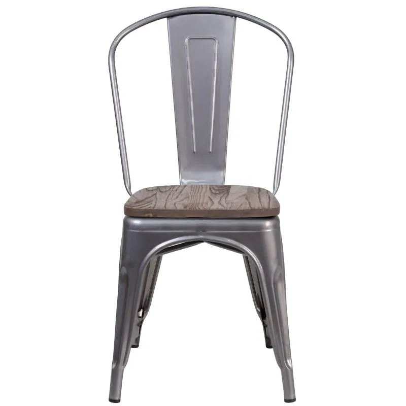 Gun Metal Wood Seat Tolix Chair