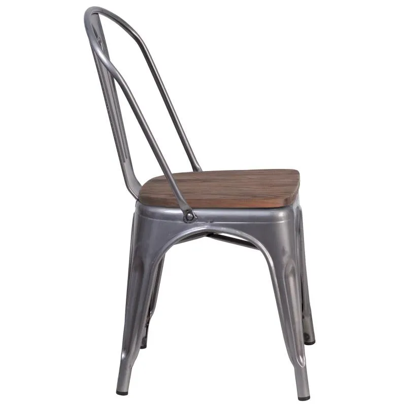 Gun Metal Wood Seat Tolix Chair