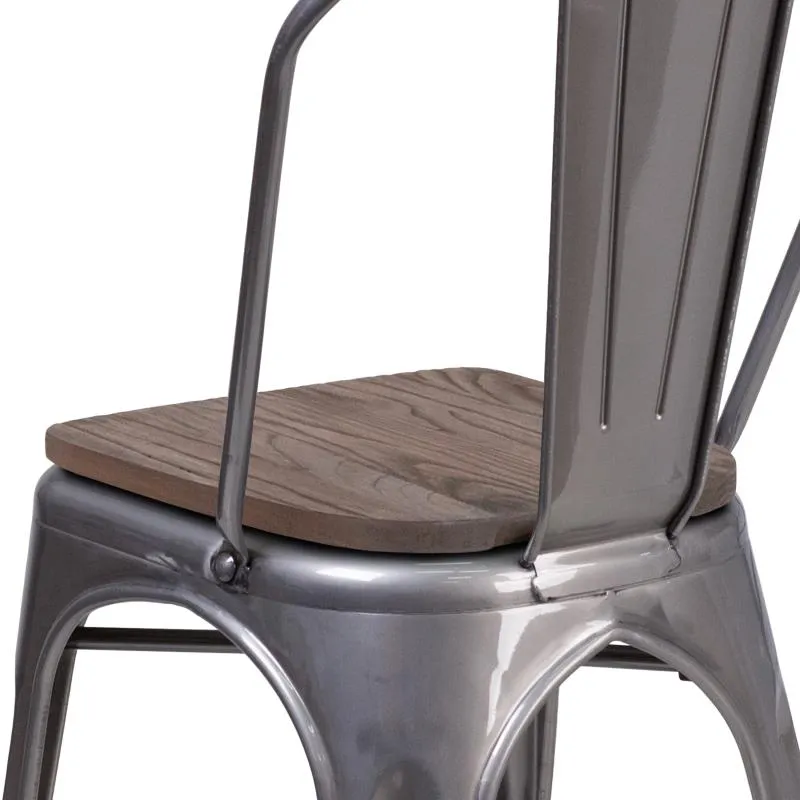 Gun Metal Wood Seat Tolix Chair