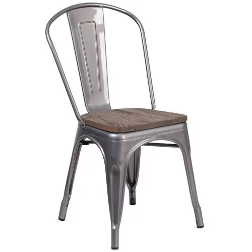 Gun Metal Wood Seat Tolix Chair