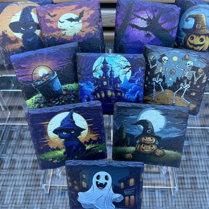 Halloween Slate Coasters - Haunted Mansion