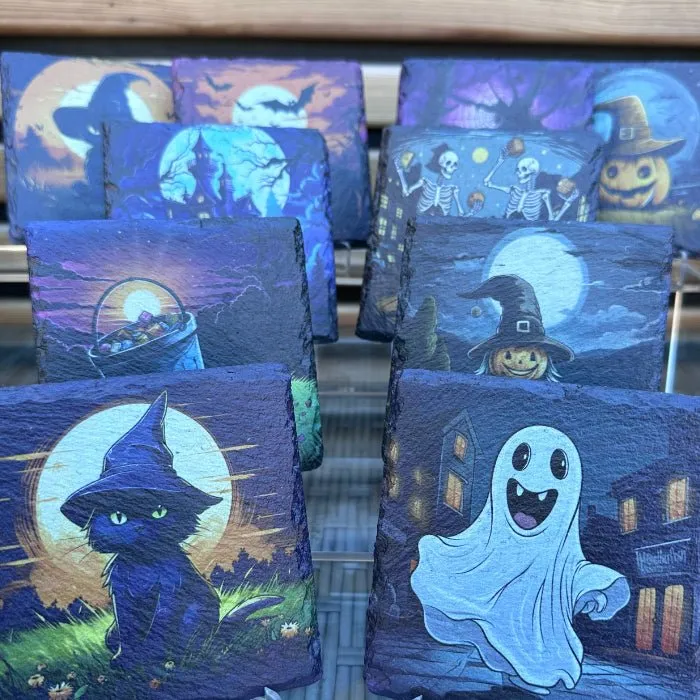 Halloween Slate Coasters - Haunted Mansion