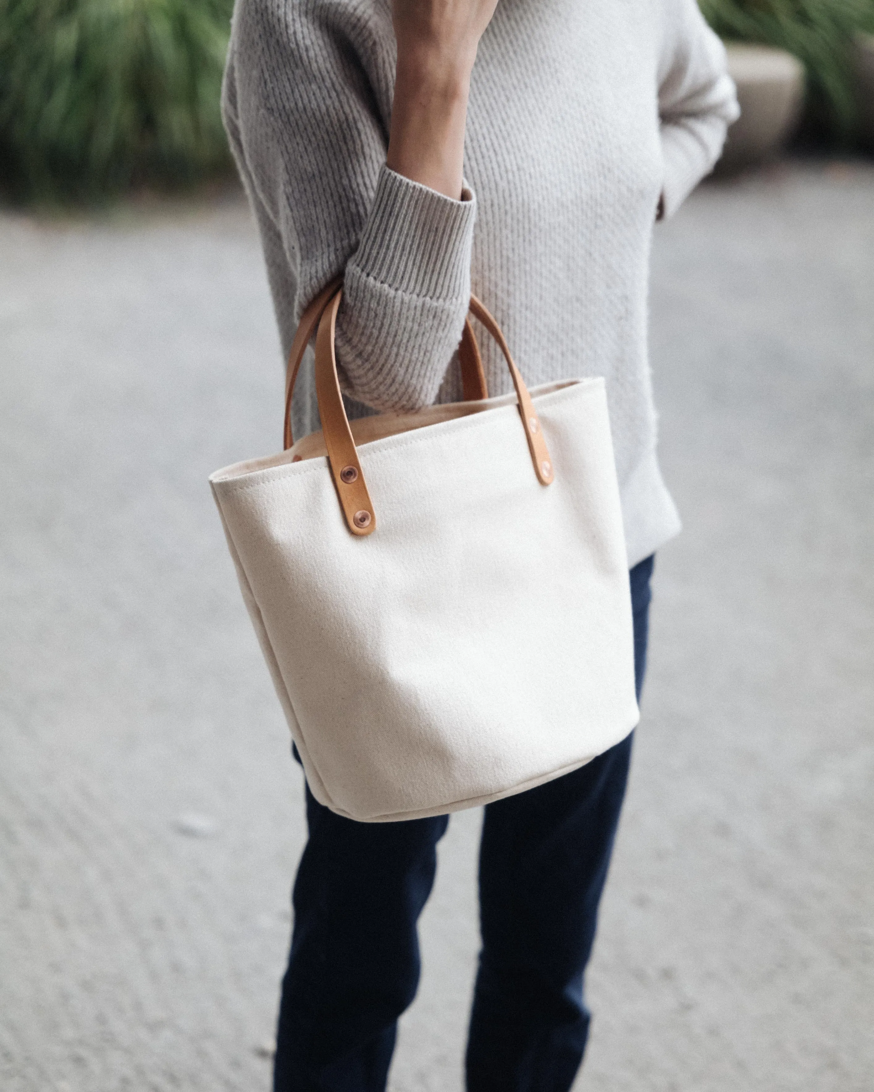 Heather Blue Canvas Bucket Tote