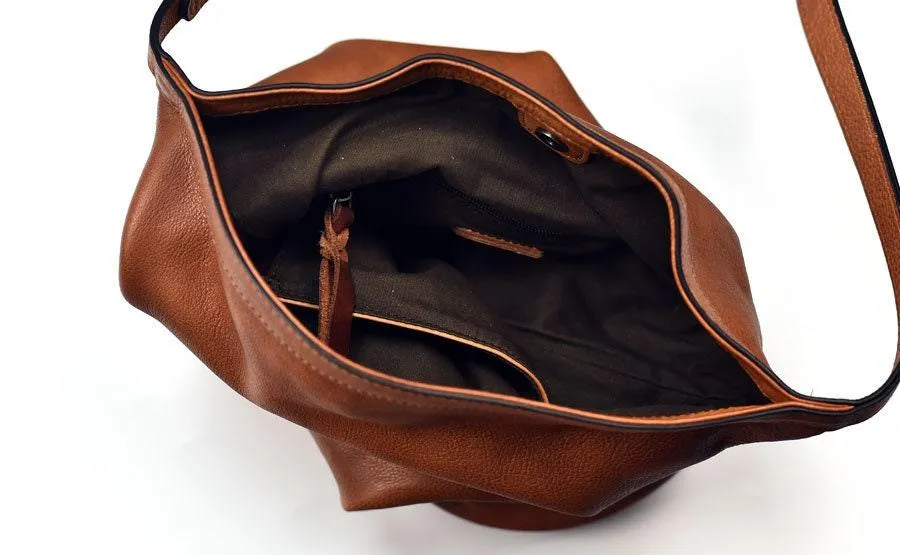 Large Handcrafted Bucket Bag, Leather Shoulder Bag Gift, Women Leather Casual Bag, Men Leather Bag, Brown/Black Retro Leather Bag