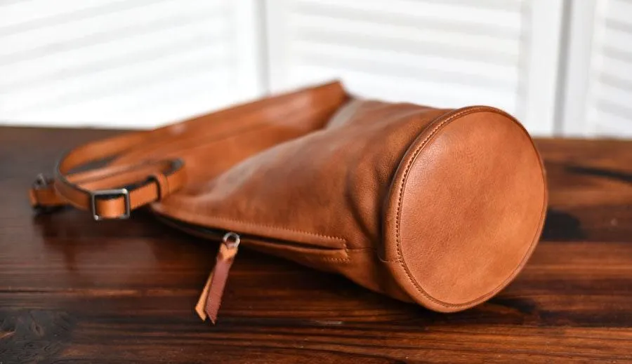 Large Handcrafted Bucket Bag, Leather Shoulder Bag Gift, Women Leather Casual Bag, Men Leather Bag, Brown/Black Retro Leather Bag