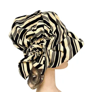 Mob wife Vtg CHRISTIAN DIOR Velvet Bucket Hat Striped Blk/Yell 1960s Small Head