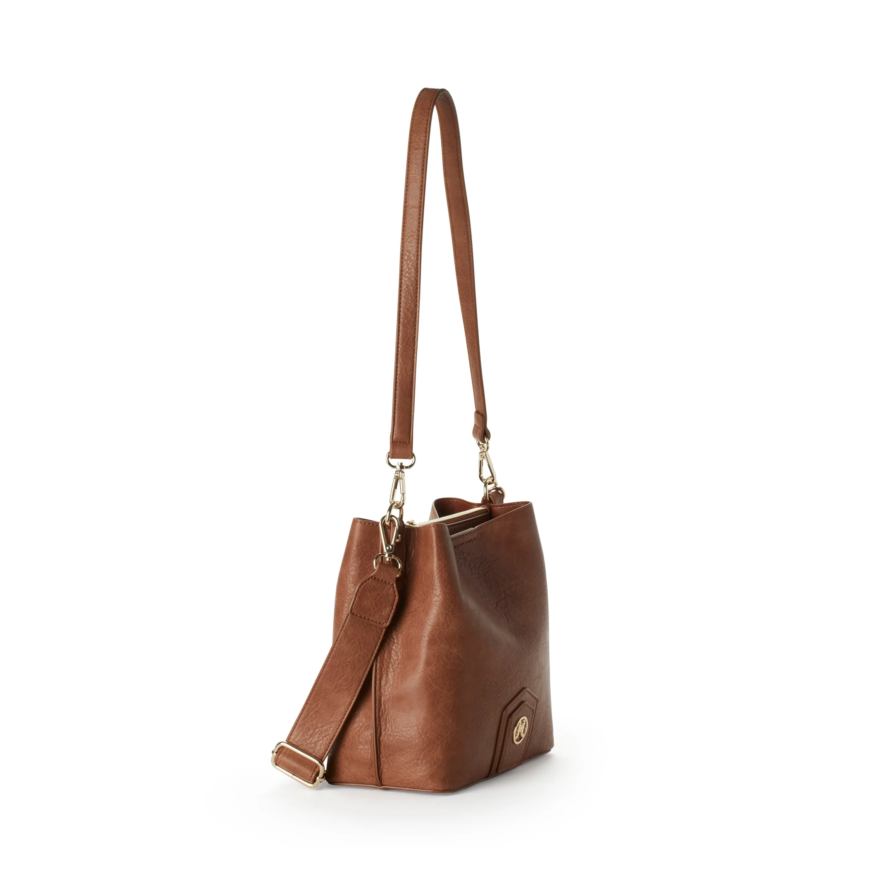 NAOMI Vegan Crossbody Bucket Bag in Camel