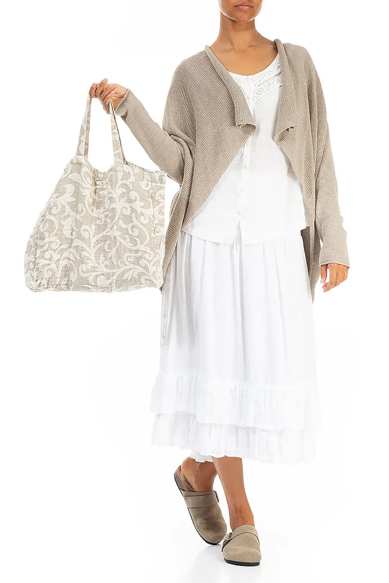 Ornamented Natural Linen Tote Bag