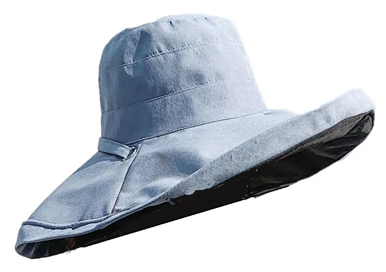 Wide-Brim Bucket Hat Summer Sun 7 Colors 2-Sided Adjustable Chin Strap