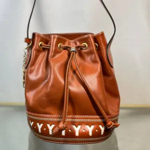 YVES SAINT LAURENT Brown Leather Y Charm Bucket Bag TS3782